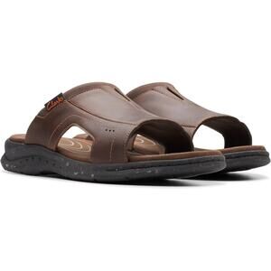 Clarks Mens Walkford Band Sandals US 7 Dark Brown Beeswax Leather Slip On NIB